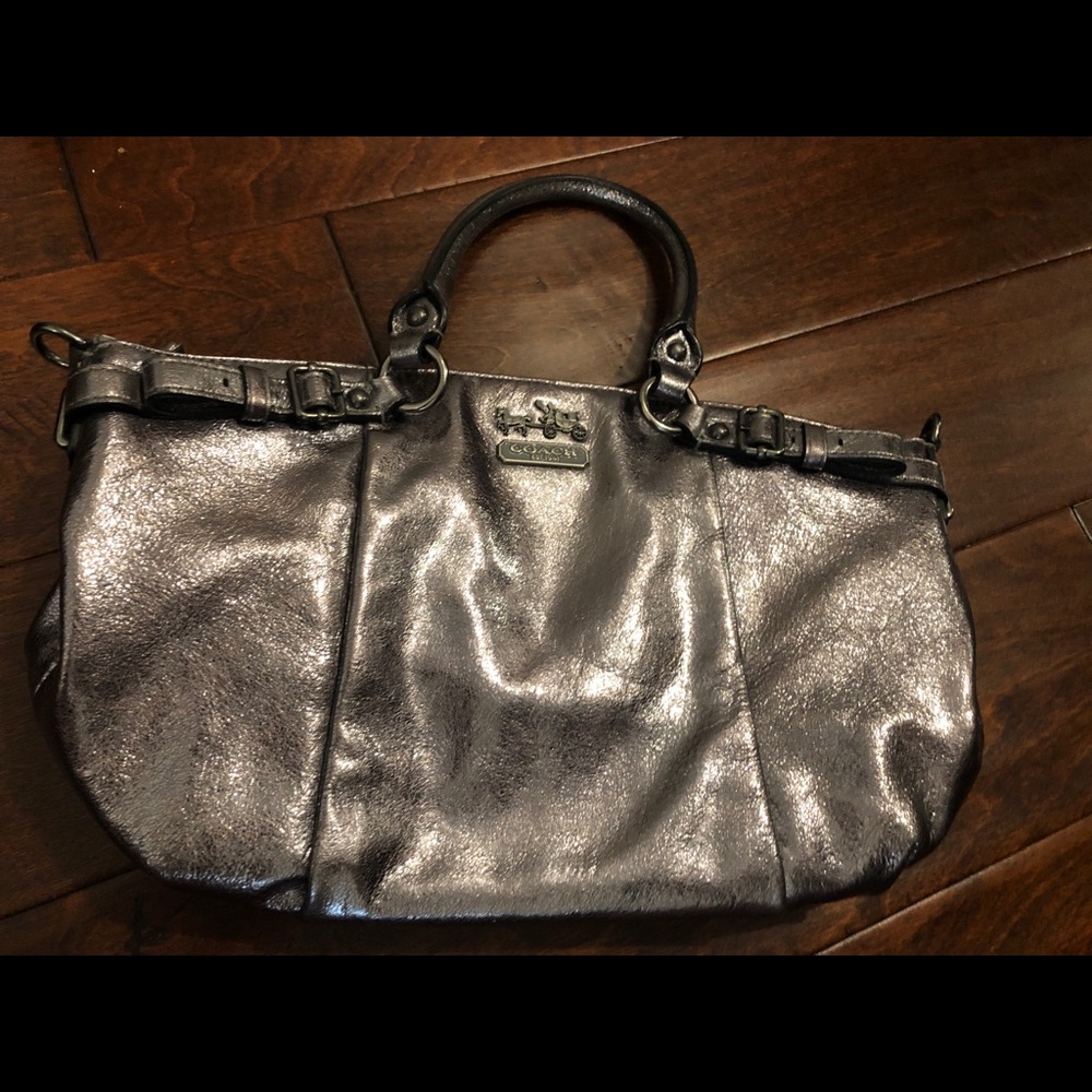 Silver Leather Authentic Coach Handbag!